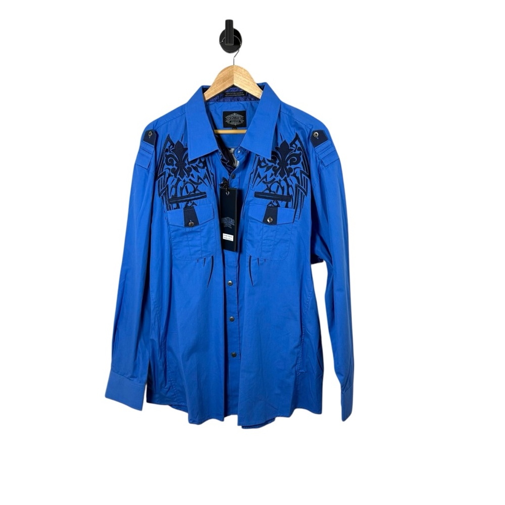 NWT Montero Jeans Men’s Western Embroidered Button Down Shirt Blue/Navy 3XL